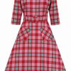 Dresses * | Collectif Cerere Winterberry Check 50'S Swing Dress Pink