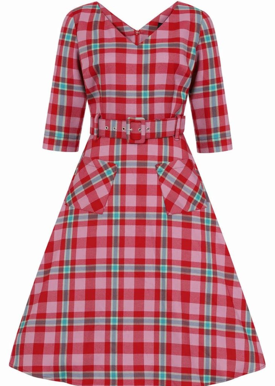 Dresses * | Collectif Cerere Winterberry Check 50'S Swing Dress Pink