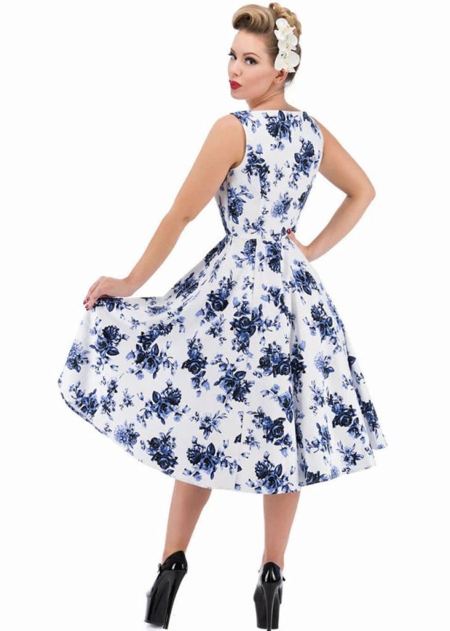 Dresses * | Hearts & Roses Rosanne 50'S Swing Dress White Blue