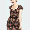 Dresses * | Voodoo Vixen Queen Of Sacred Hearts 50'S Pencil Dress Black