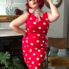 Dresses * | Collectif Hepburn Painted Polka 50'S Pencil Dress Red