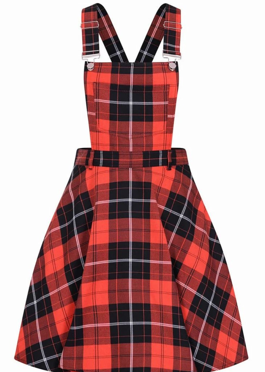 Dresses * | Hell Bunny Clementine Pumpkin Tartan 40'S Pinafore Swing Dress Orange