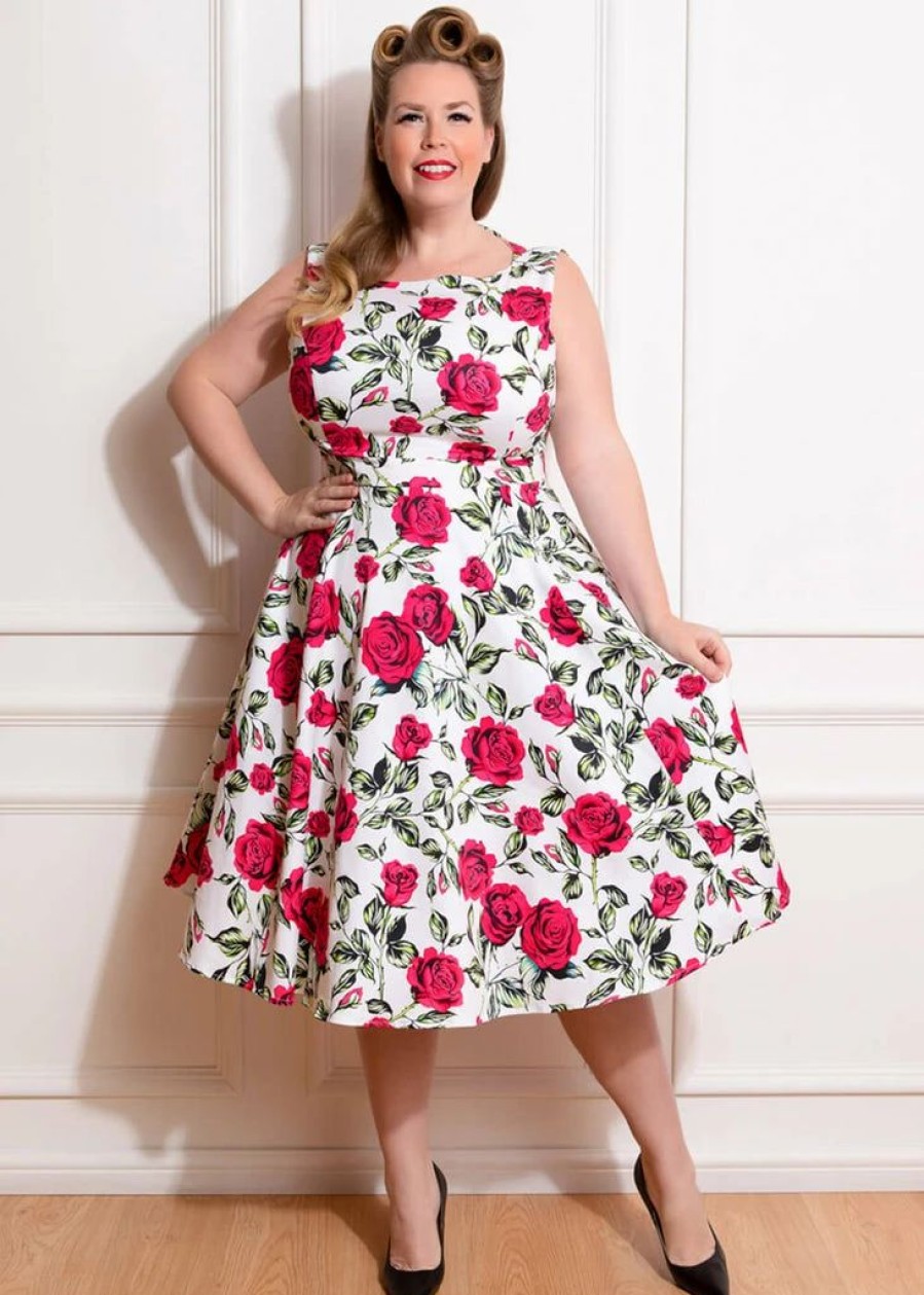 Dresses * | Hearts & Roses Hazel Floral 50'S Swing Dress Ivory