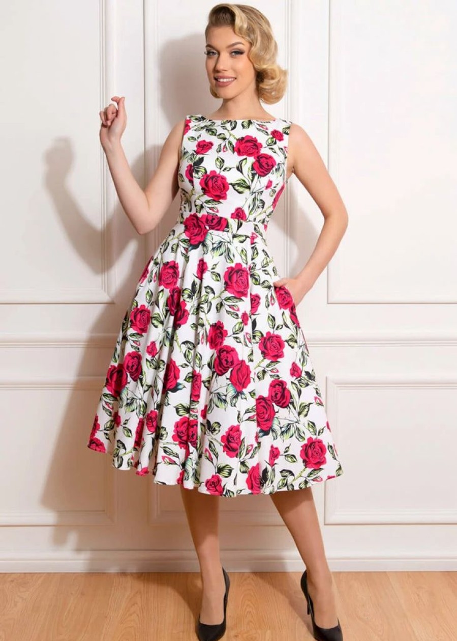 Dresses * | Hearts & Roses Hazel Floral 50'S Swing Dress Ivory