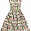 Dresses * | Collectif Candice Palm Blush Floral 50'S Swing Dress Green