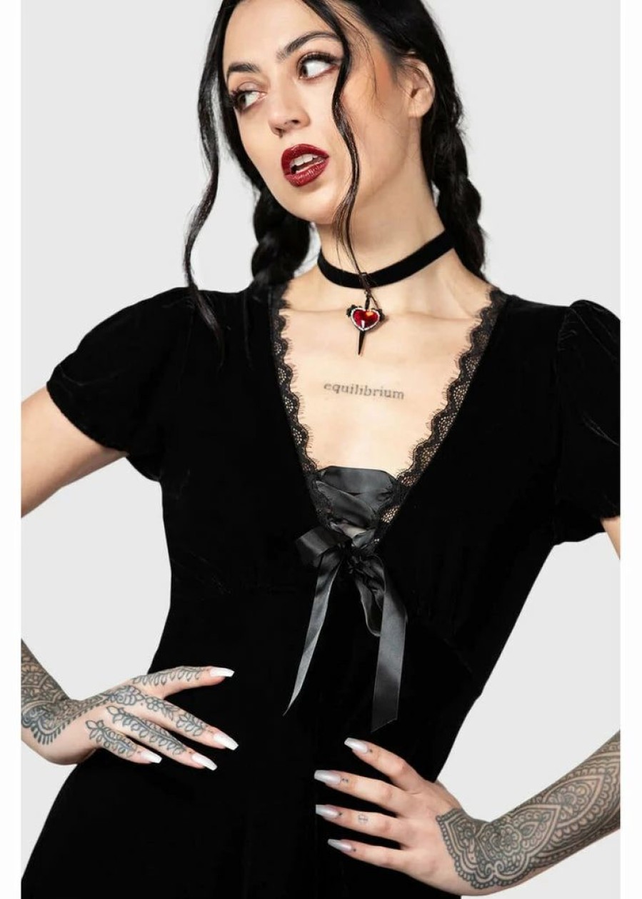 Dresses * | Killstar Consolation Velvet Dress Black