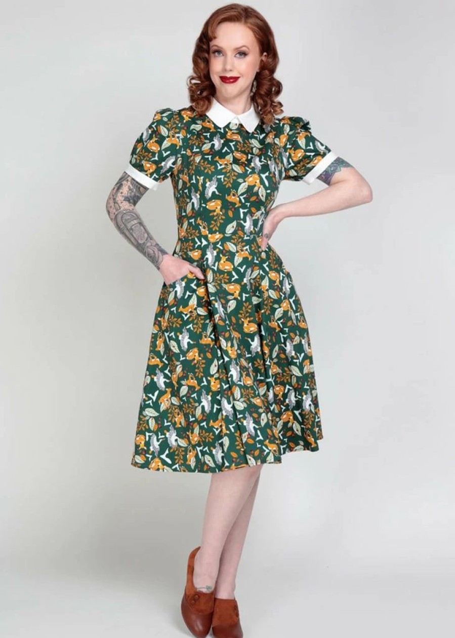 Dresses * | Collectif Peta Wild Berry Fields 40'S Swing Dress Green